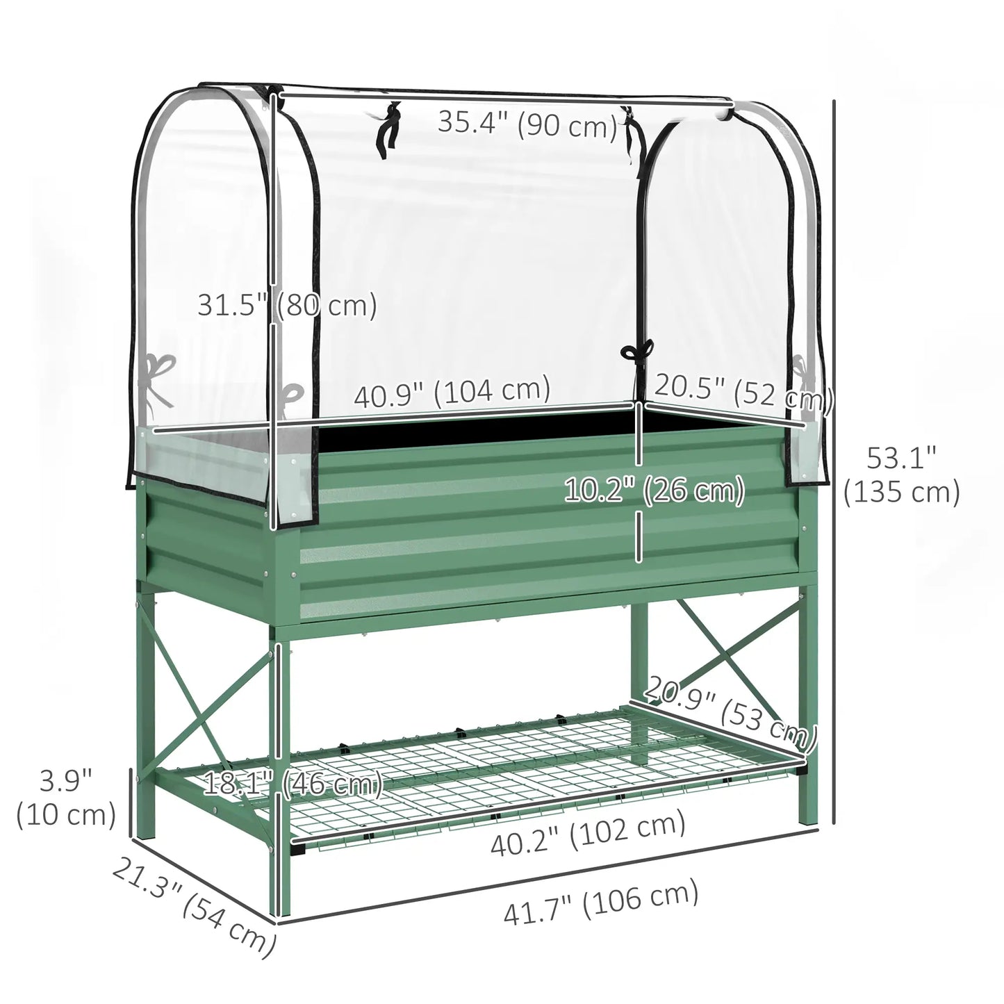 Metal Raised Garden Bed With Cover, 48 Inch, Green