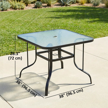 Tempered Glass Square Patio Table, 2.1" Umbrella Hole, 38" x 38" x 28" Patio Dinning Tables at Gallery Canada