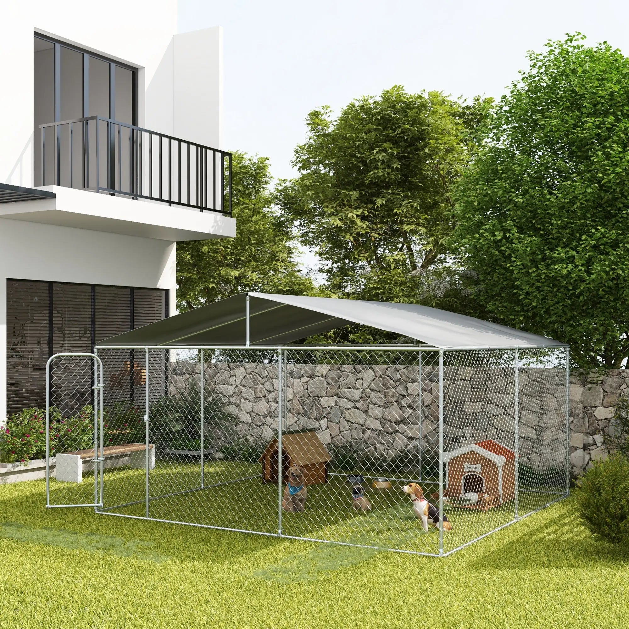 Outdoor Dog Kennel, Heavy Duty Playpen, Secure Lock, Cover, 15.1' x 15.1' x 7.5' Houses, Kennels & Pens at Gallery Canada