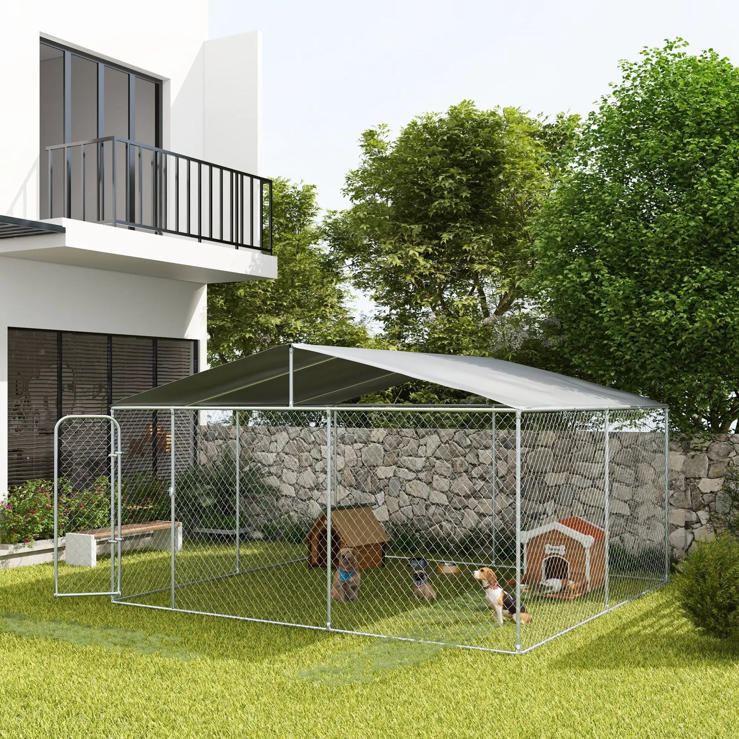 Outdoor Dog Kennel, Heavy Duty Playpen, Secure Lock, Cover, 15.1' x 15.1' x 7.5' Houses, Kennels & Pens at Gallery Canada