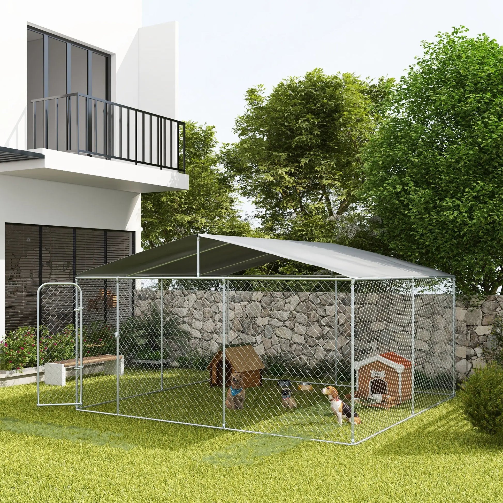 Outdoor Dog Kennel, Heavy Duty Playpen, Secure Lock, Cover, 15.1' x 15.1' x 7.5' Houses, Kennels & Pens at Gallery Canada