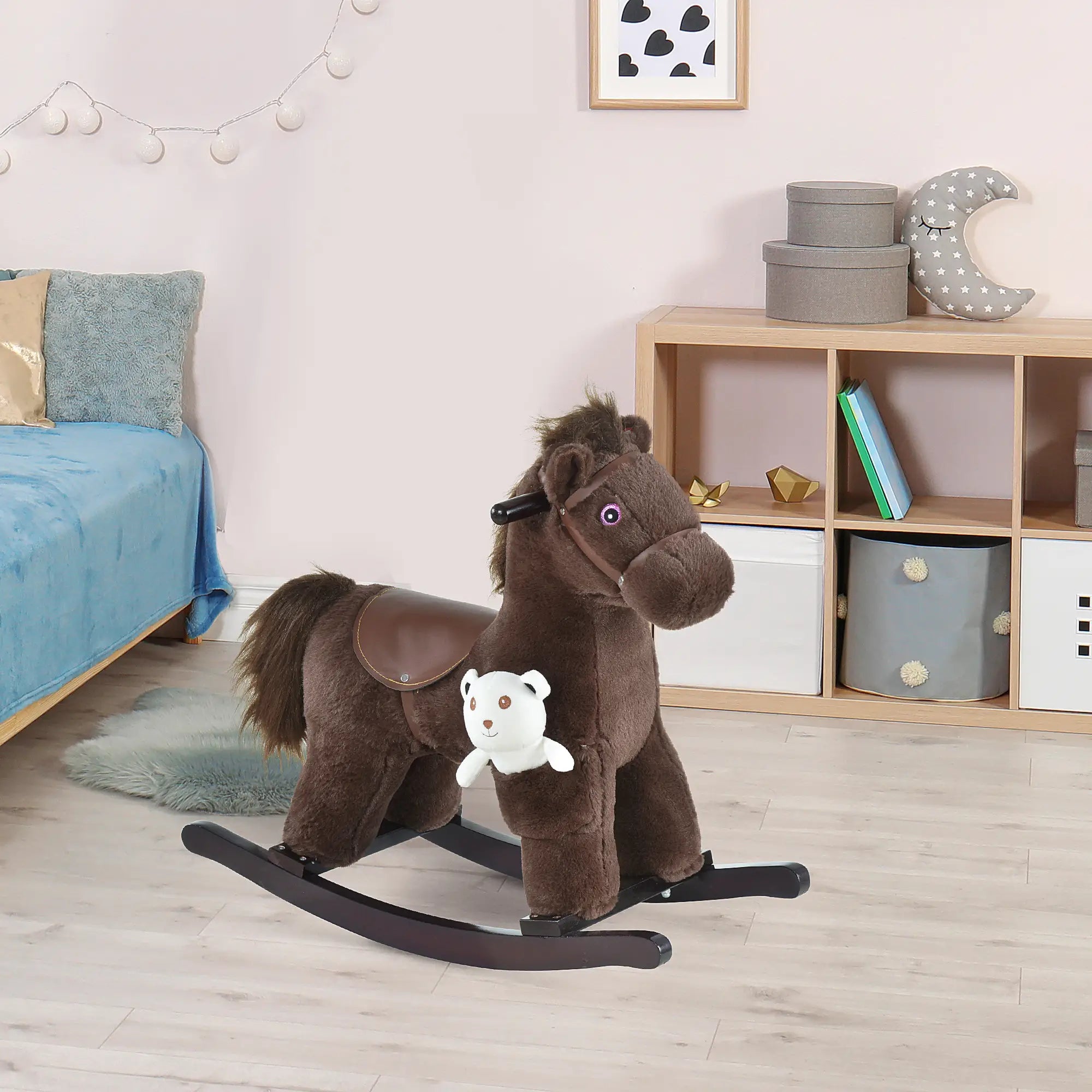 Kids Plush Ride-On Rocking Horse, Bear Toy, Realistic Sounds, Brown Rocking Horses at Gallery Canada