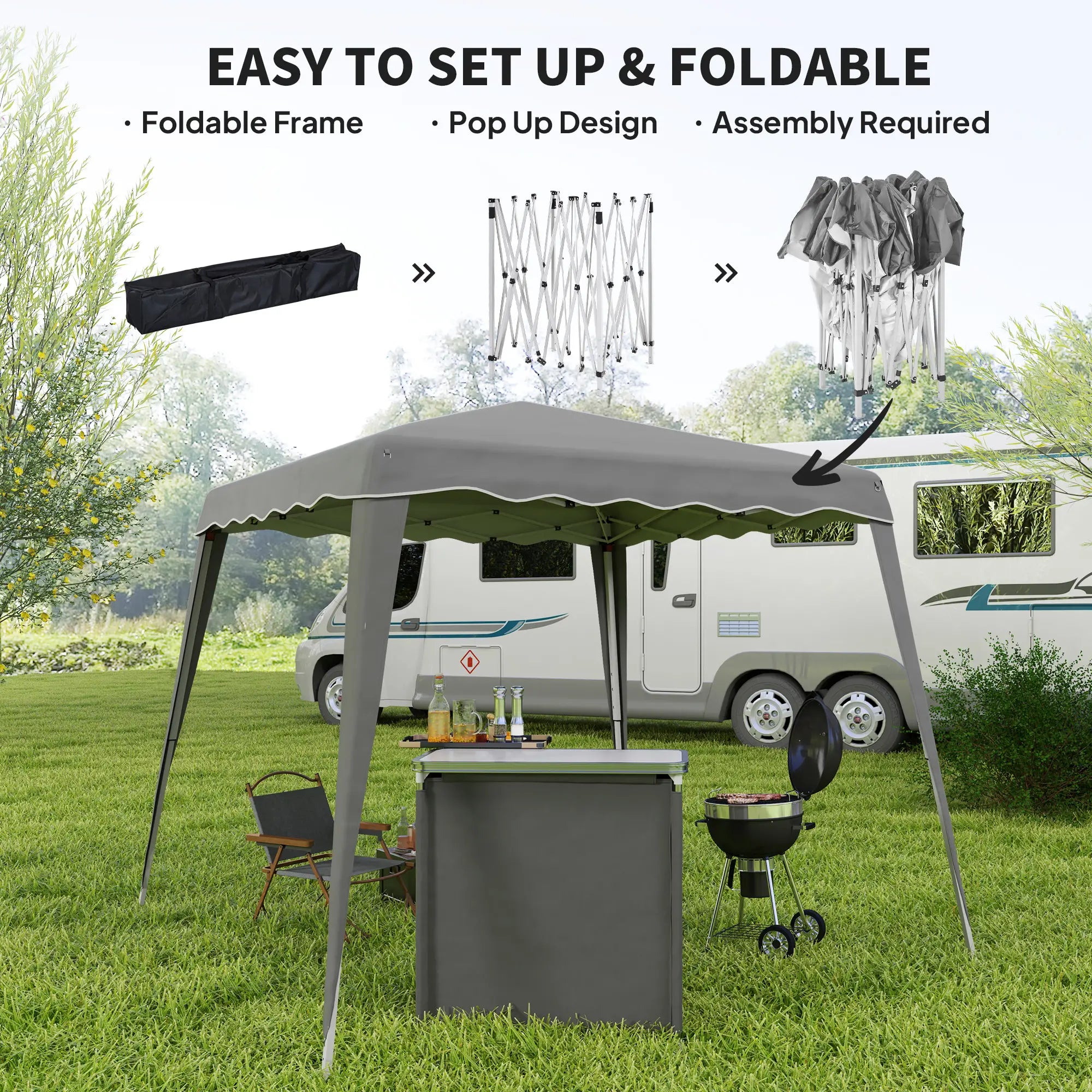8' x 8' Pop Up Canopy, Foldable Outdoor Tent, Portable With Carrying Bag, Grey Pop Up Canopies at Gallery Canada