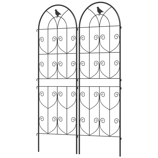 Metal Garden Trellis Set, Bird Design, 150 x 50 cm, Black Plant Stands Black at Gallery Canada