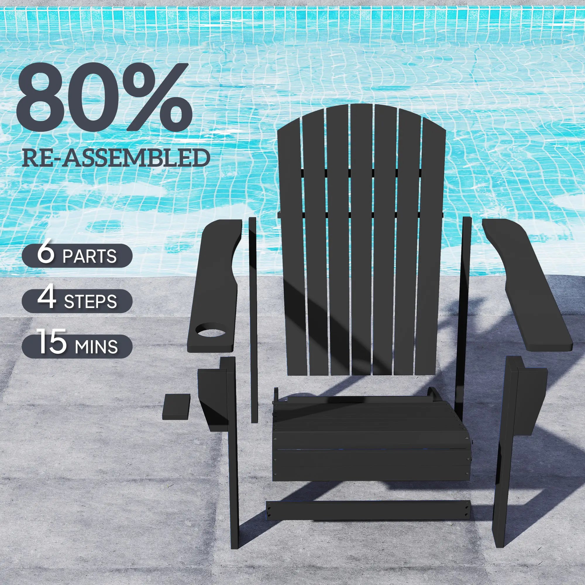 Classic Adirondack Chair, Garden Deck Chair with Cup Holder, Black Patio Chairs at Gallery Canada