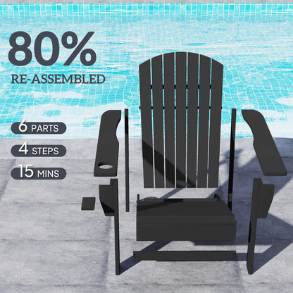 Classic Adirondack Chair, Garden Deck Chair with Cup Holder, Black Patio Chairs at Gallery Canada