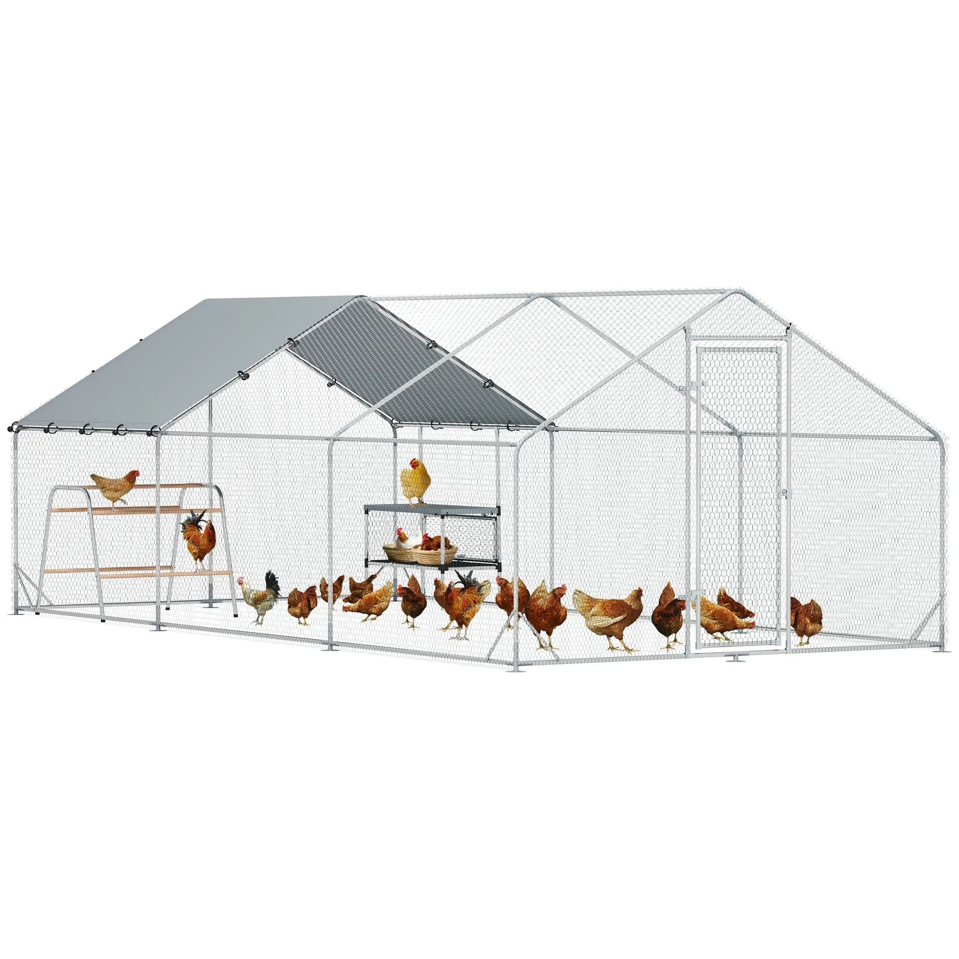 Metal Chicken Coop with Cover, Nesting Box, Roosting Bars, 9.8 x 19.7 x 6.4 ft Chicken Coops at Gallery Canada
