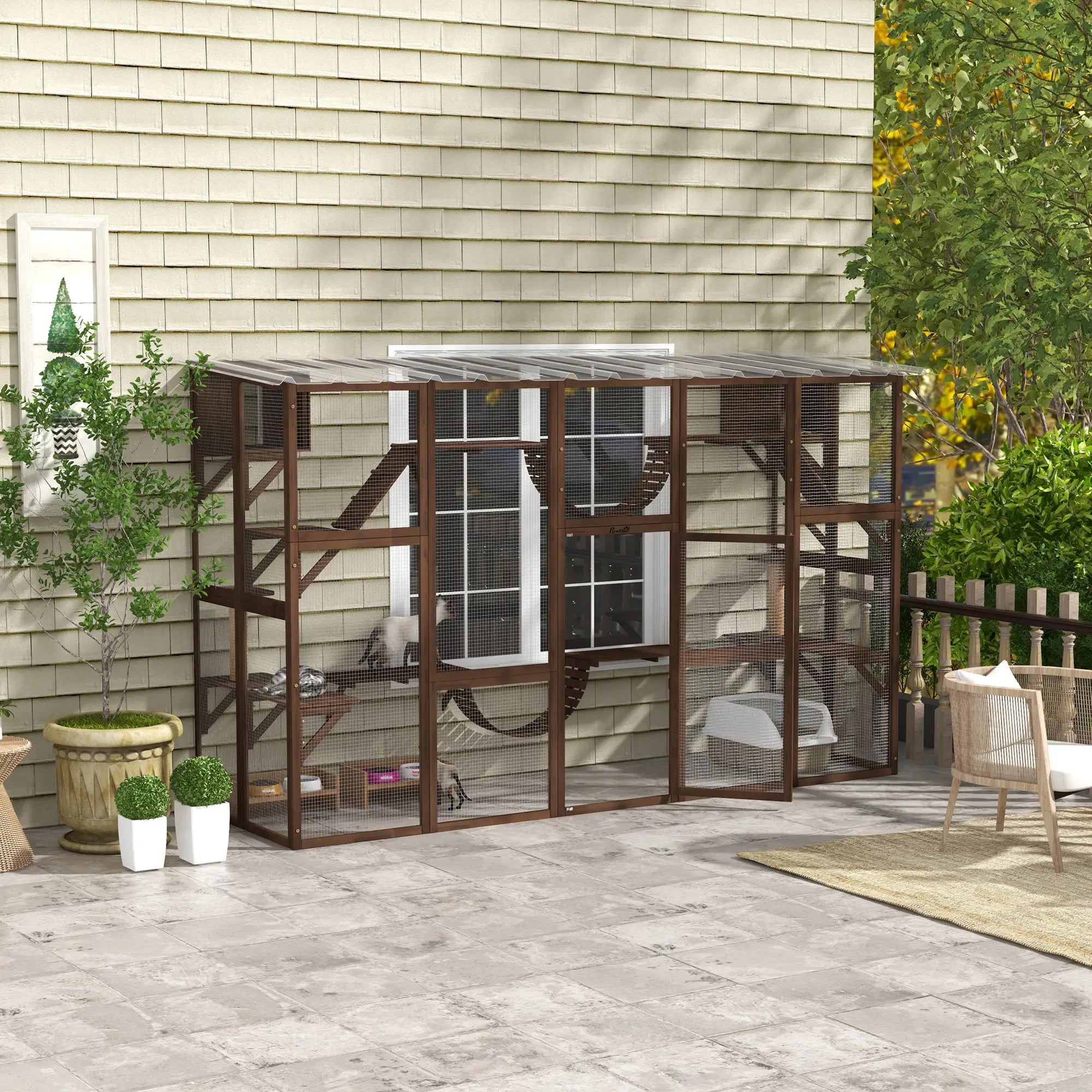Large Outdoor Catio, Condos, Platforms, Doors, Ladders, Weather-Resistant Roof, Espresso Outdoor Cat Enclosures at Gallery Canada