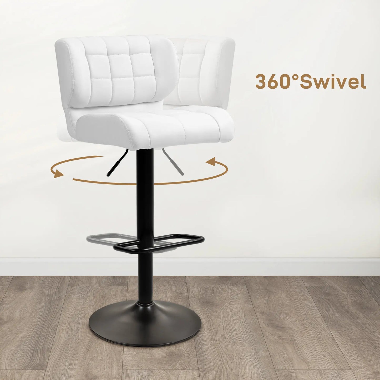 Swivel PU Leather Barstools, Set of 2, Adjustable with Footrest, White Bar Stools at Gallery Canada