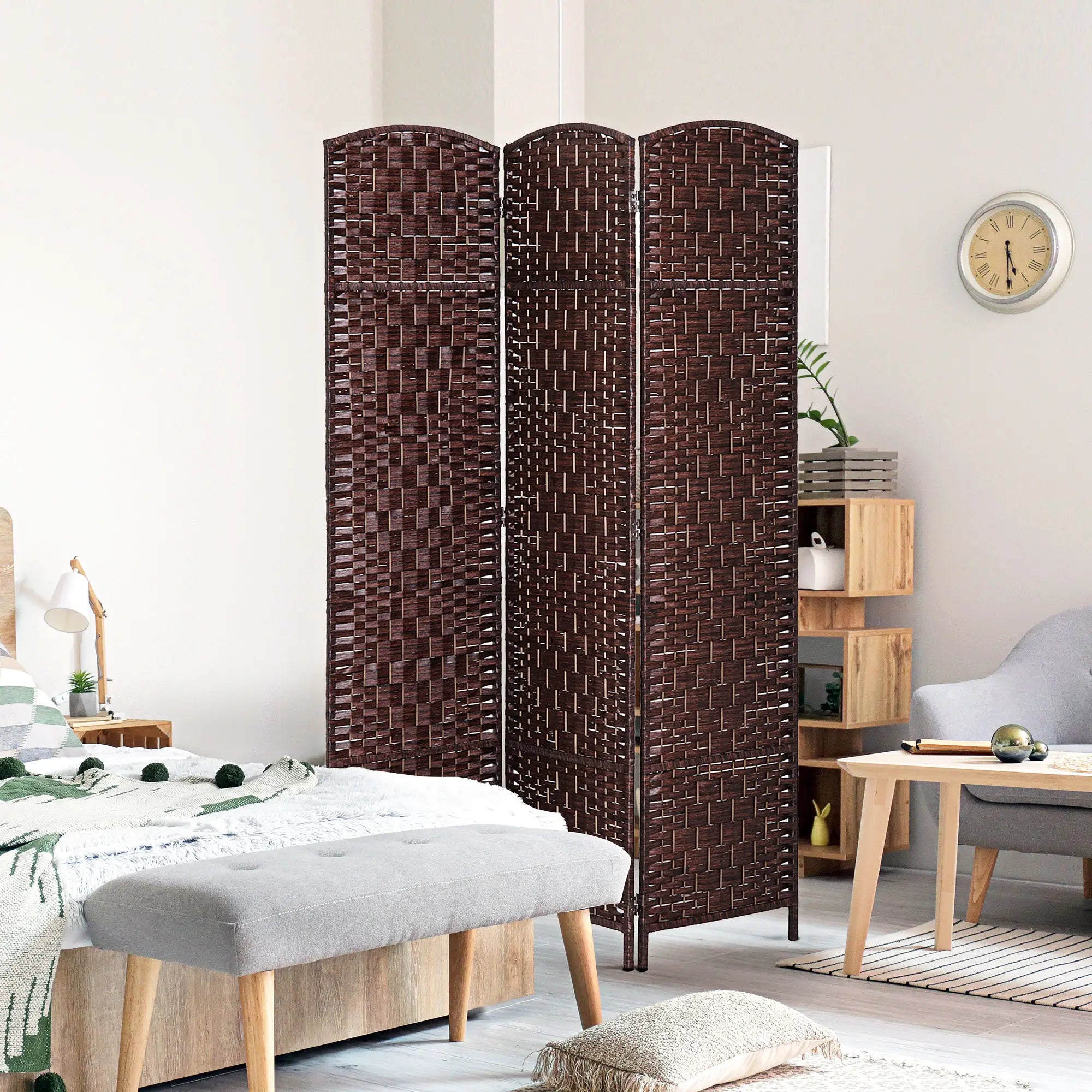6ft Folding Room Divider, 3 Panel Wooden Frame, Brown Room Dividers at Gallery Canada