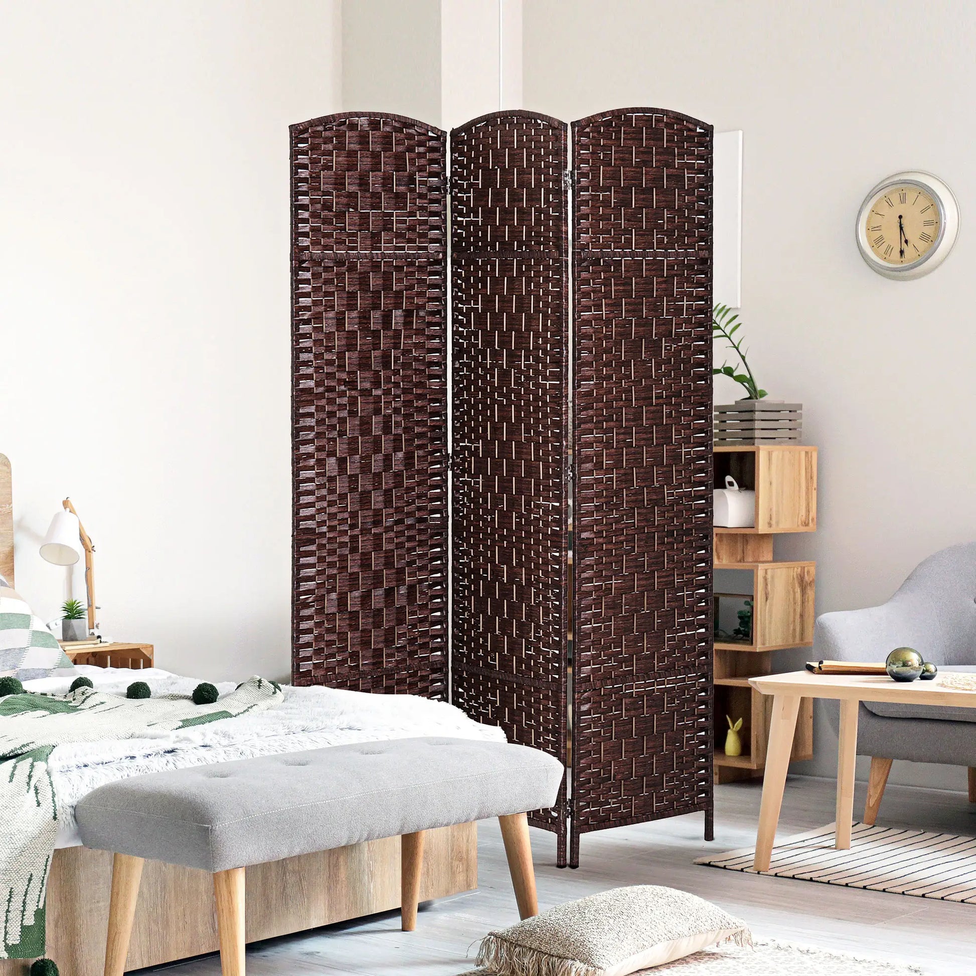6ft Folding Room Divider, 3 Panel Wooden Frame, Brown Room Dividers at Gallery Canada