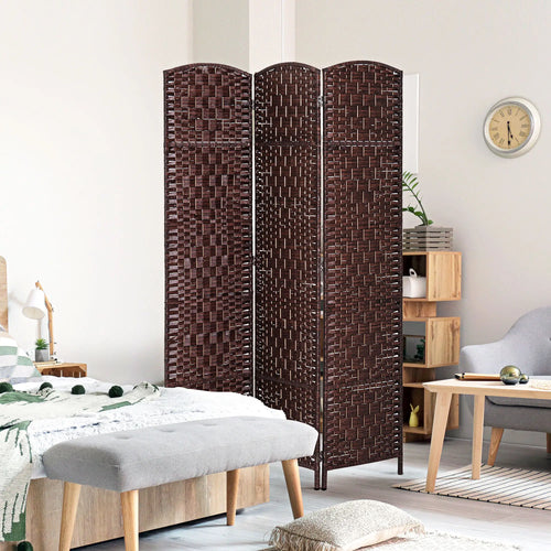6ft Folding Room Divider, 3 Panel Wooden Frame, Brown