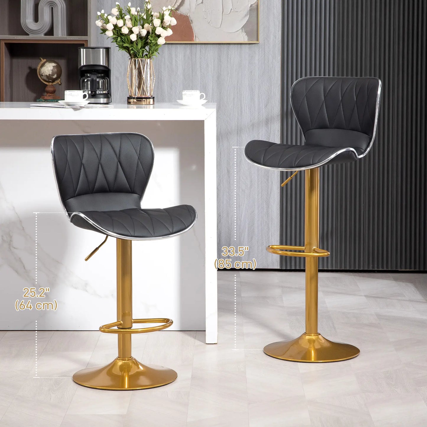 Counter Height Bar Stools Set of 2, Adjustable Height Bar Chairs with Swivel Seat, PU Leather Upholstery Bar Stools at Gallery Canada
