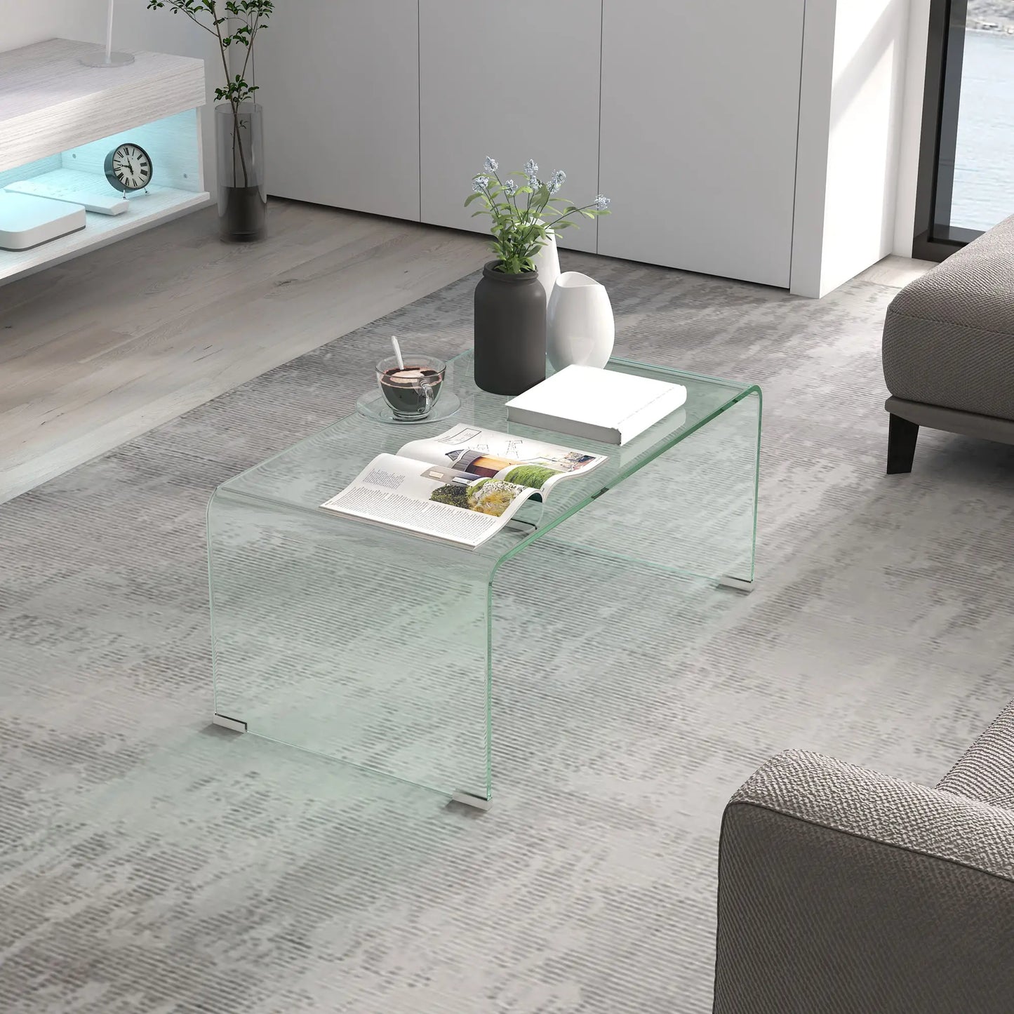 Clear Glass Coffee Table, Modern Rectangle Living Room Table, Safe Rounded Edges Coffee Tables at Gallery Canada