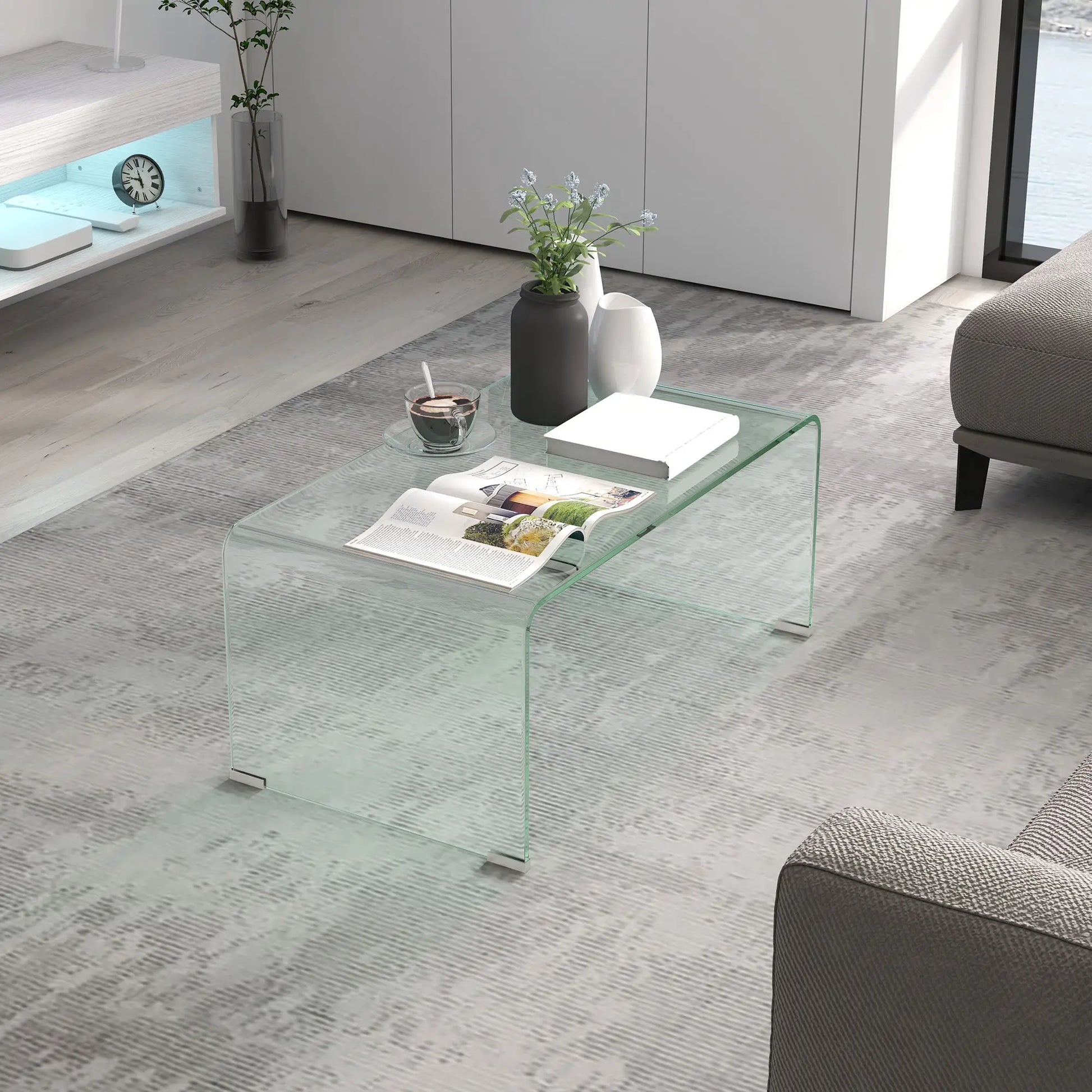 Clear Glass Coffee Table, Modern Rectangle Living Room Table, Safe Rounded Edges Coffee Tables at Gallery Canada