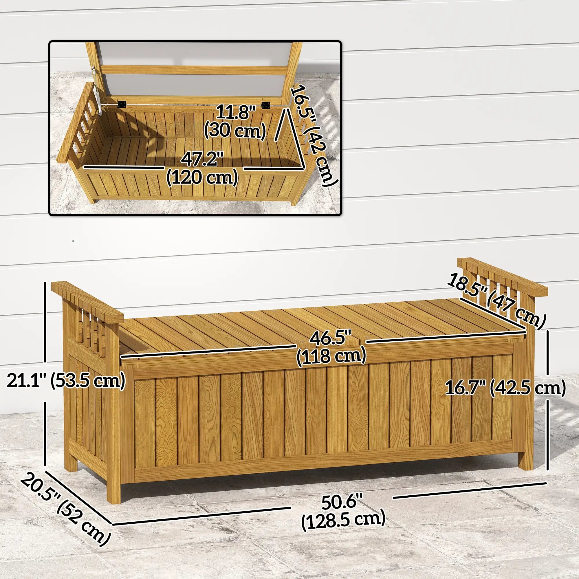 Wooden Storage Bench With Armrests, Outdoor Patio Garden, Brown Patio Chairs at Gallery Canada