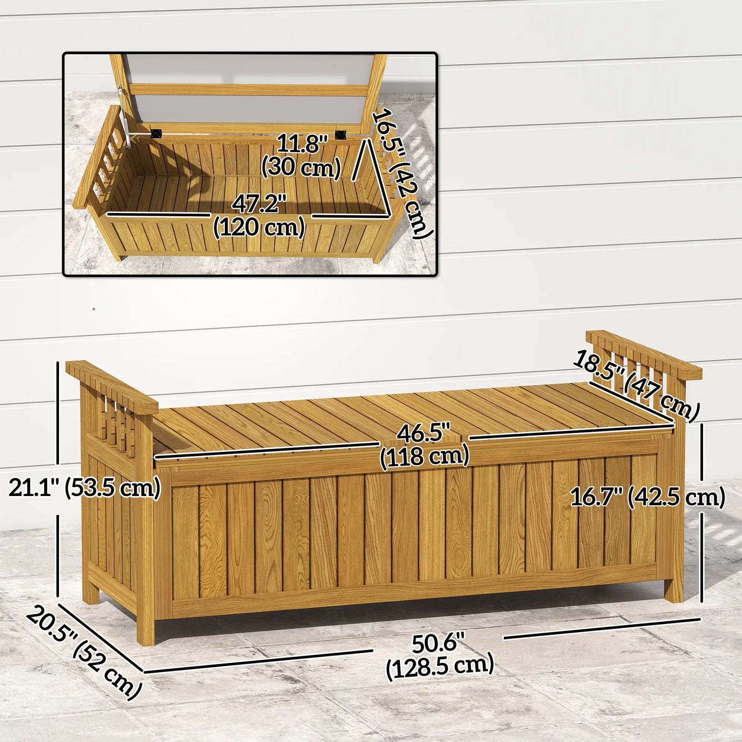 Wooden Storage Bench With Armrests, Outdoor Patio Garden, Brown Patio Chairs at Gallery Canada