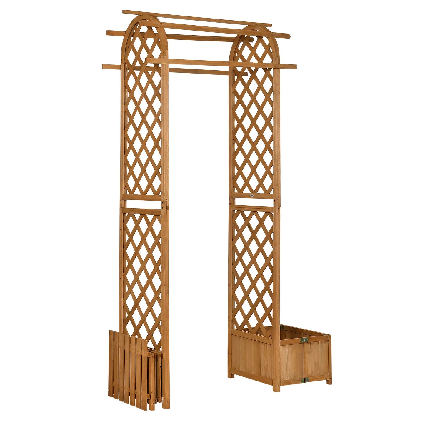 7.7FT Garden Arch, 2 Foldable Planter Boxes, Wooden Trellis Arbor, Brown Garden Arches at Gallery Canada