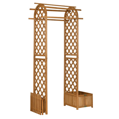 7.7FT Garden Arch, 2 Foldable Planter Boxes, Wooden Trellis Arbor, Brown Garden Arches at Gallery Canada