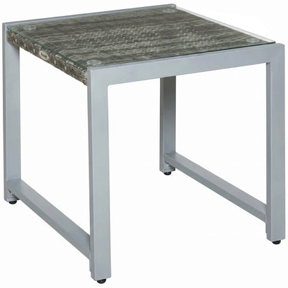 Rattan Coffee Table, Wicker Patio Side Table, Tempered Glass Top, Aluminum Frame, Gray Patio Side Tables at Gallery Canada