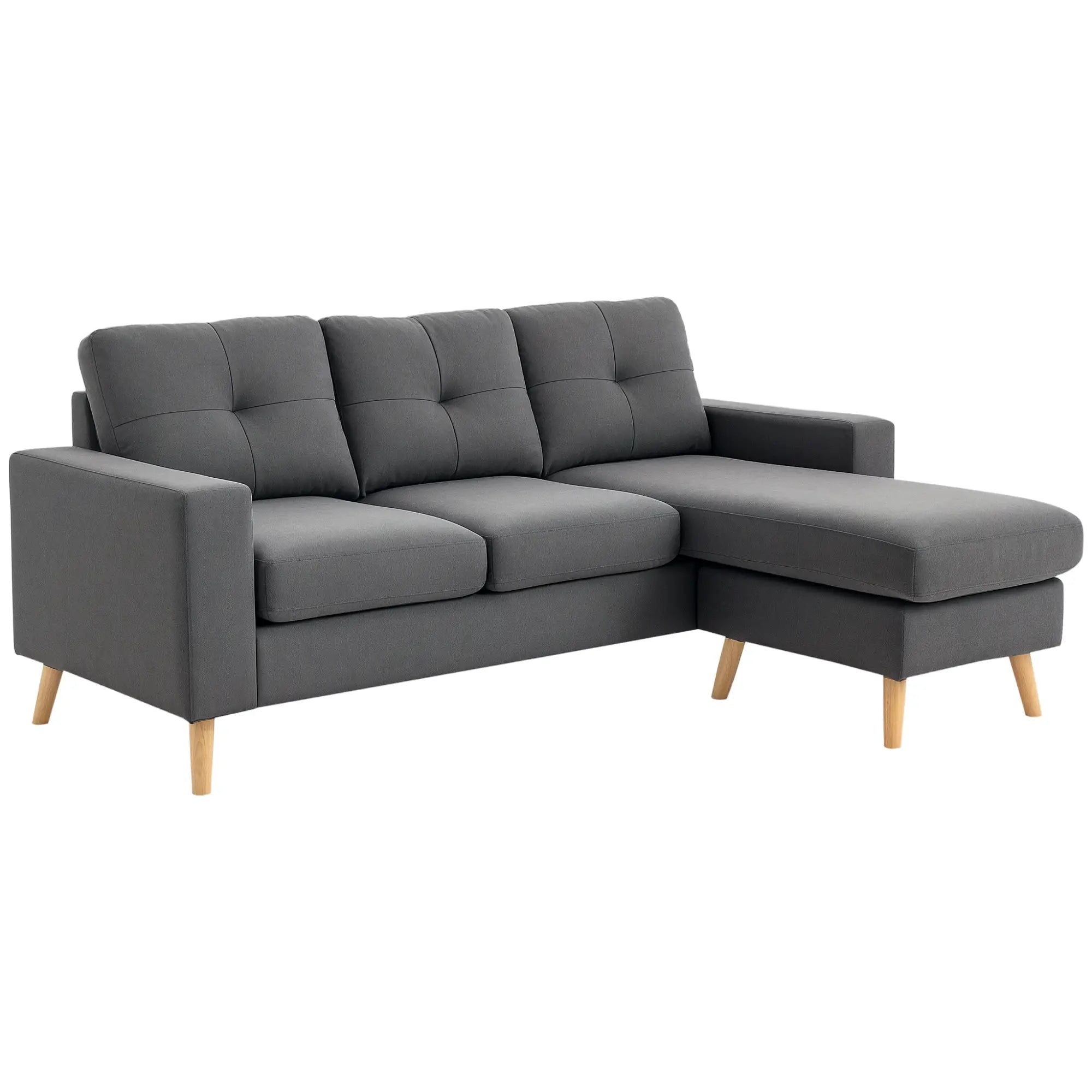L Shaped Sectional Sofa, Reversible Chaise, Wooden Legs, Dark Grey 3-Seater Sofas at Gallery Canada