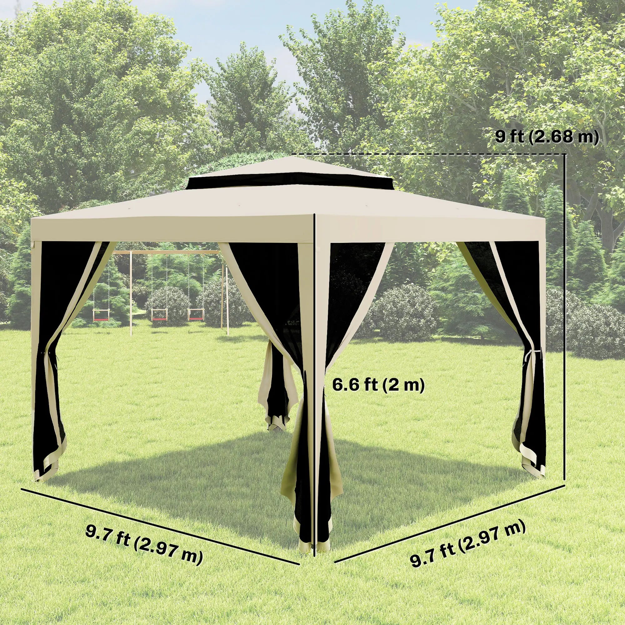 10' x 10' Outdoor Canopy Tent With Mesh Netting, Double Tier Roof, Beige Gazebos at Gallery Canada