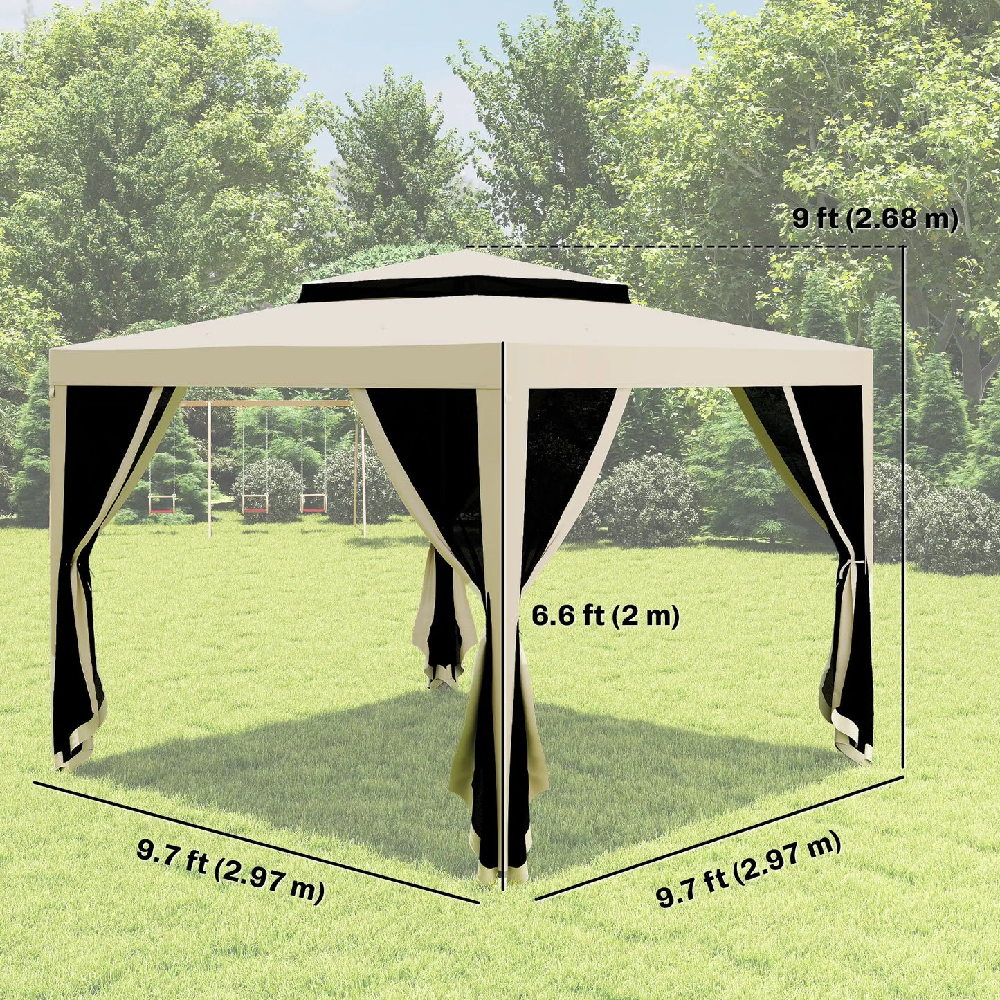 10' x 10' Outdoor Canopy Tent With Mesh Netting, Double Tier Roof, Beige Gazebos at Gallery Canada