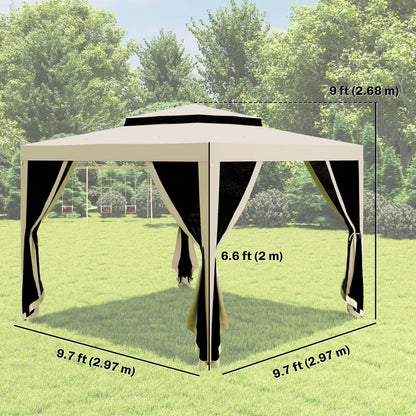 10' x 10' Outdoor Canopy Tent With Mesh Netting, Double Tier Roof, Beige Gazebos at Gallery Canada