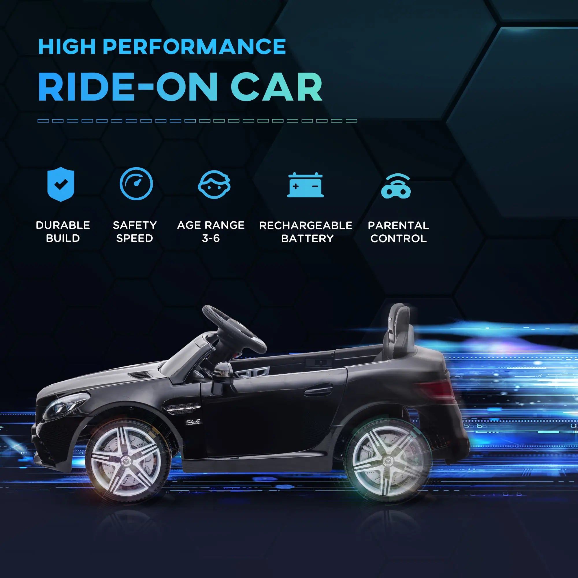 12V Ride On Car, Parent Remote Control, Two Motors, Music, Lights, Suspension Wheels, Black Electric Toy Cars at Gallery Canada