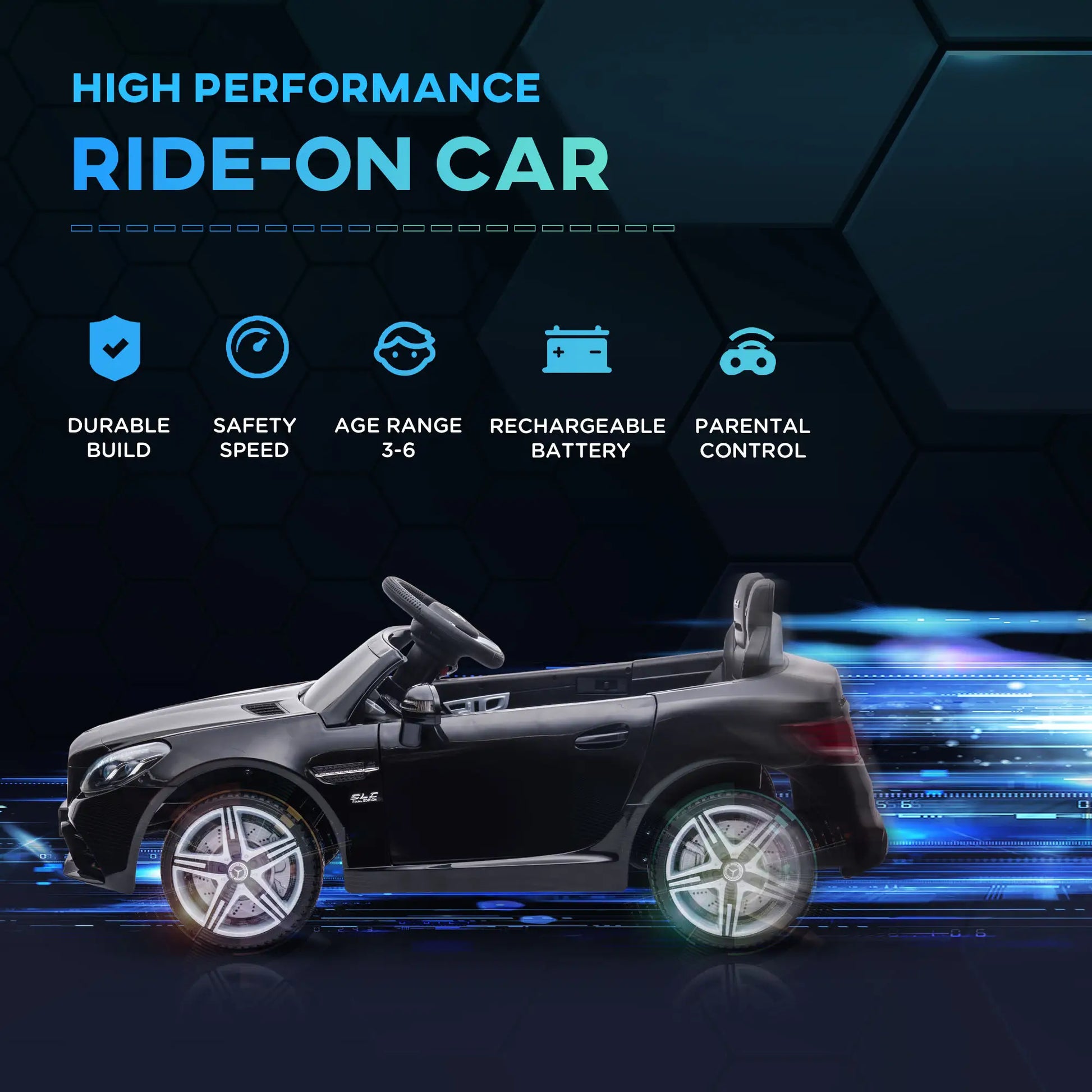 12V Ride On Car, Parent Remote Control, Two Motors, Music, Lights, Suspension Wheels, Black Electric Toy Cars at Gallery Canada