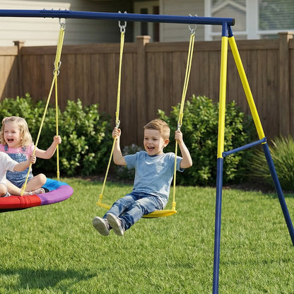 Kids Swing Set With Double Swings, Adjustable Ropes, Metal Frame Gym Sets & Swings at Gallery Canada