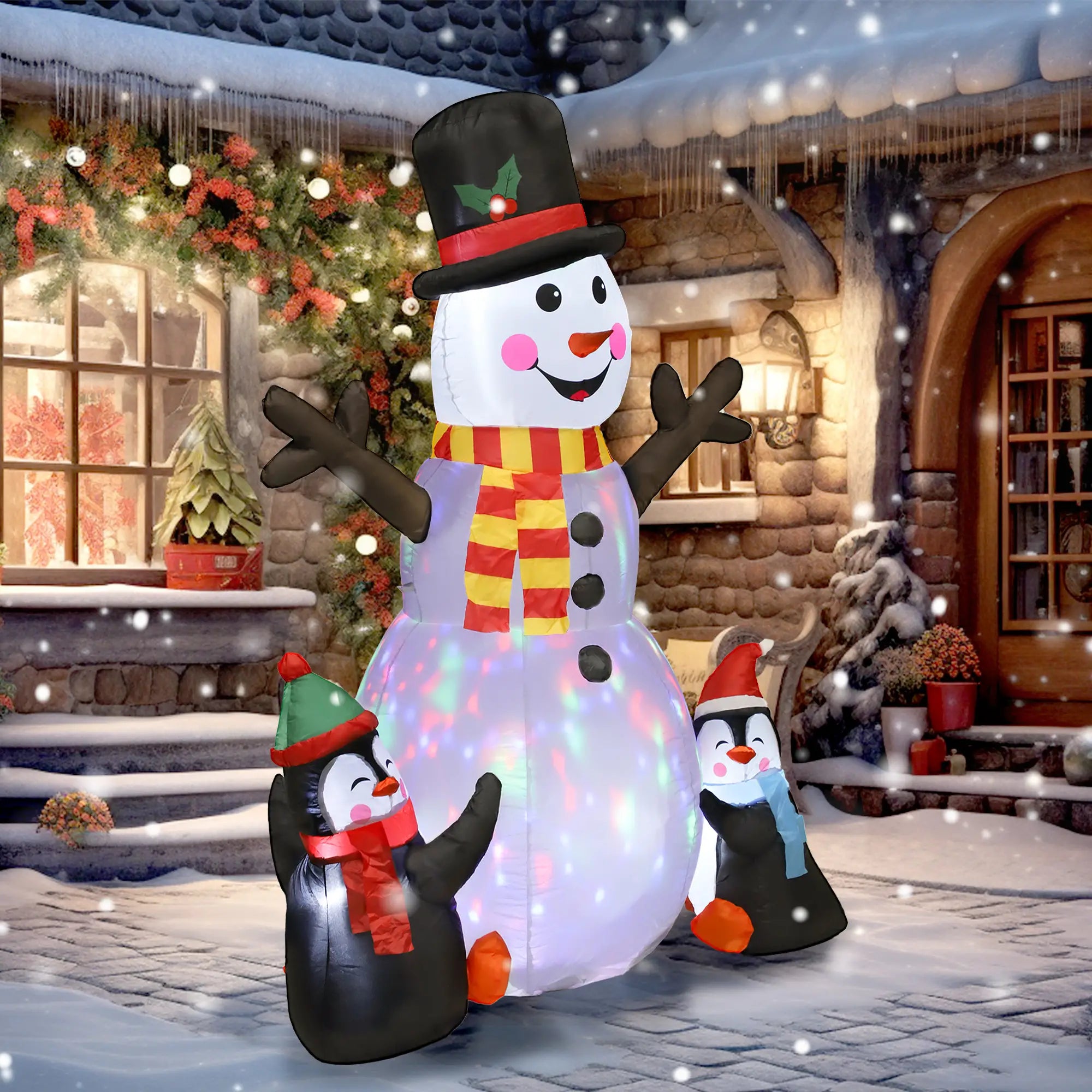 6FT Snowman Penguins Inflatable with LED Lights, Flashing Projector Christmas Inflatables at Gallery Canada