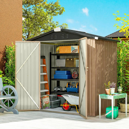 6.5' x 4' Metal Outdoor Storage Shed, Lockable Double Doors, 4 Vents, Brown Sheds at Gallery Canada