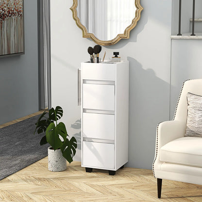 Slim Bathroom Cabinet, 4 Compartments, 3 Drawers, Towel Rack, White