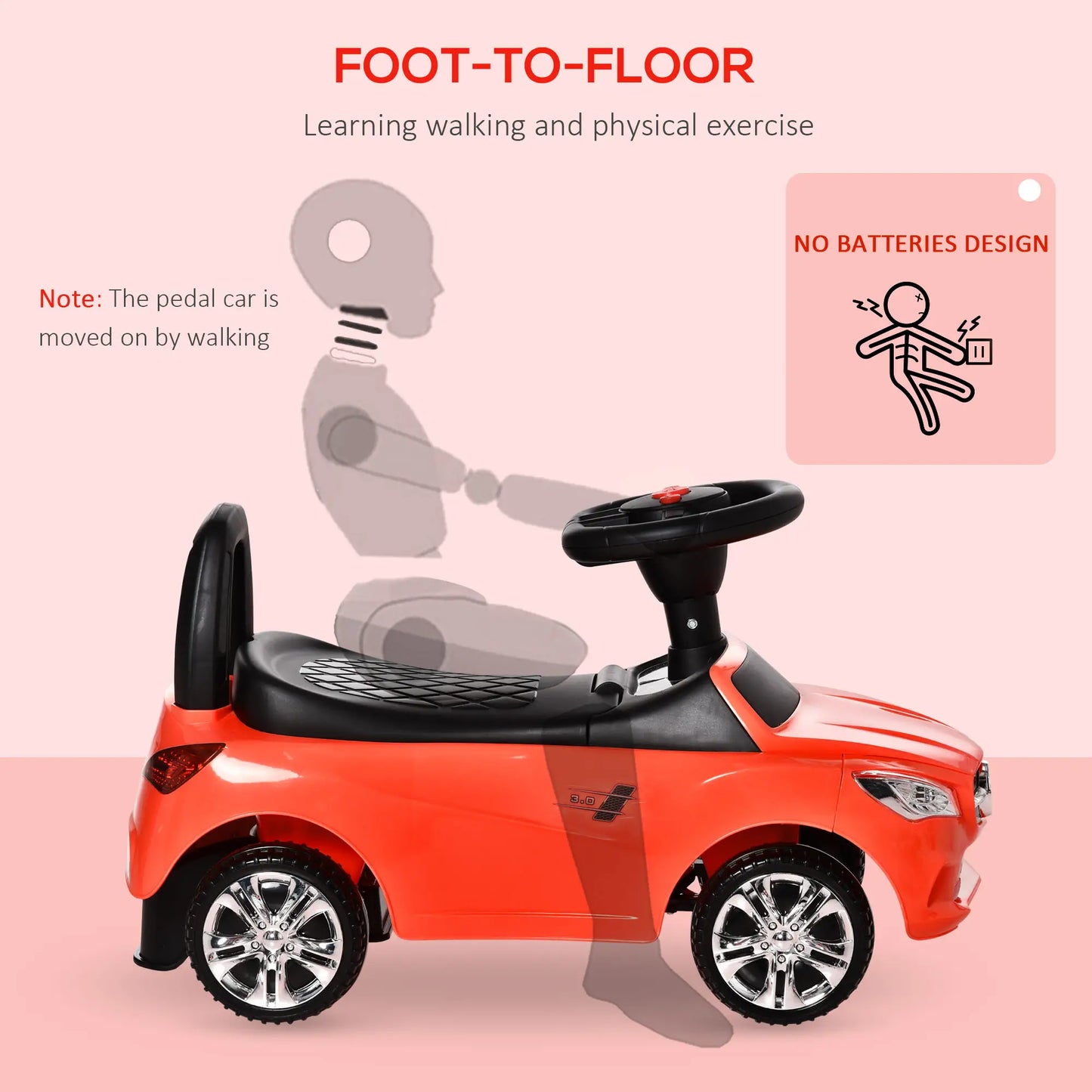 Voiture à pousser pour enfants, jouet de glisse au pied, rouge