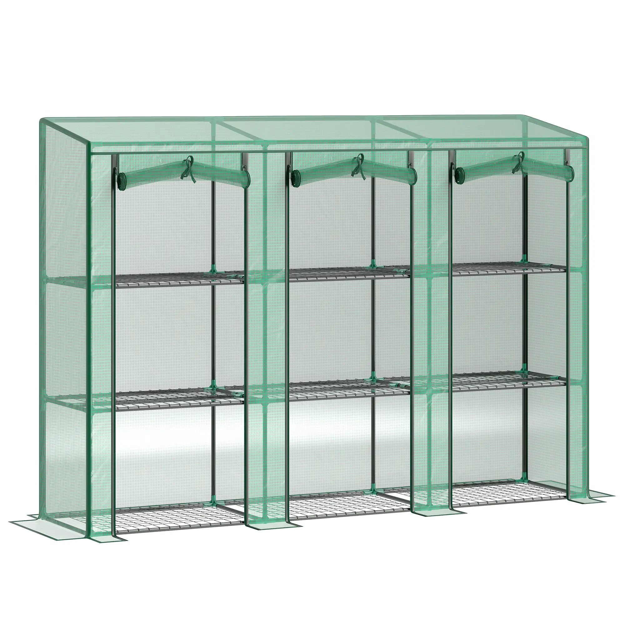 Lean-To Greenhouse, 3 Tier Shelves, 3 Roll-Up Doors, Indoor Outdoor, Green Greenhouses Green at Gallery Canada
