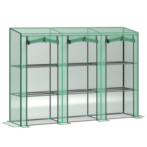 Lean-To Greenhouse, 3 Tier Shelves, 3 Roll-Up Doors, Indoor Outdoor, Green