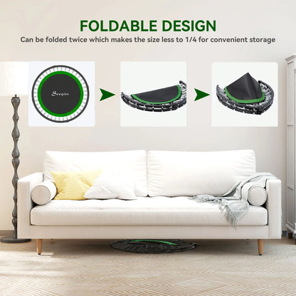 40" Foldable Mini Fitness Trampoline, Adjustable Foam Handle, Green Trampolines at Gallery Canada