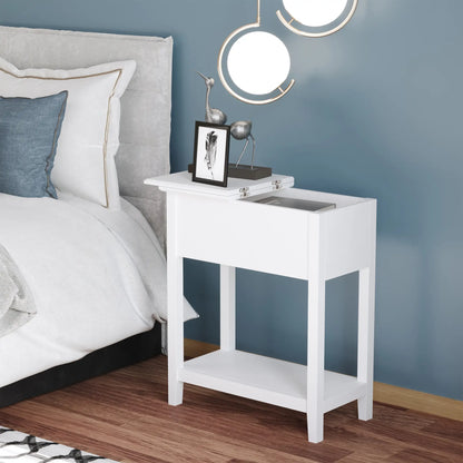 Flip Top End Table, Side Table with Storage, Narrow Nightstand, White Side Tables at Gallery Canada