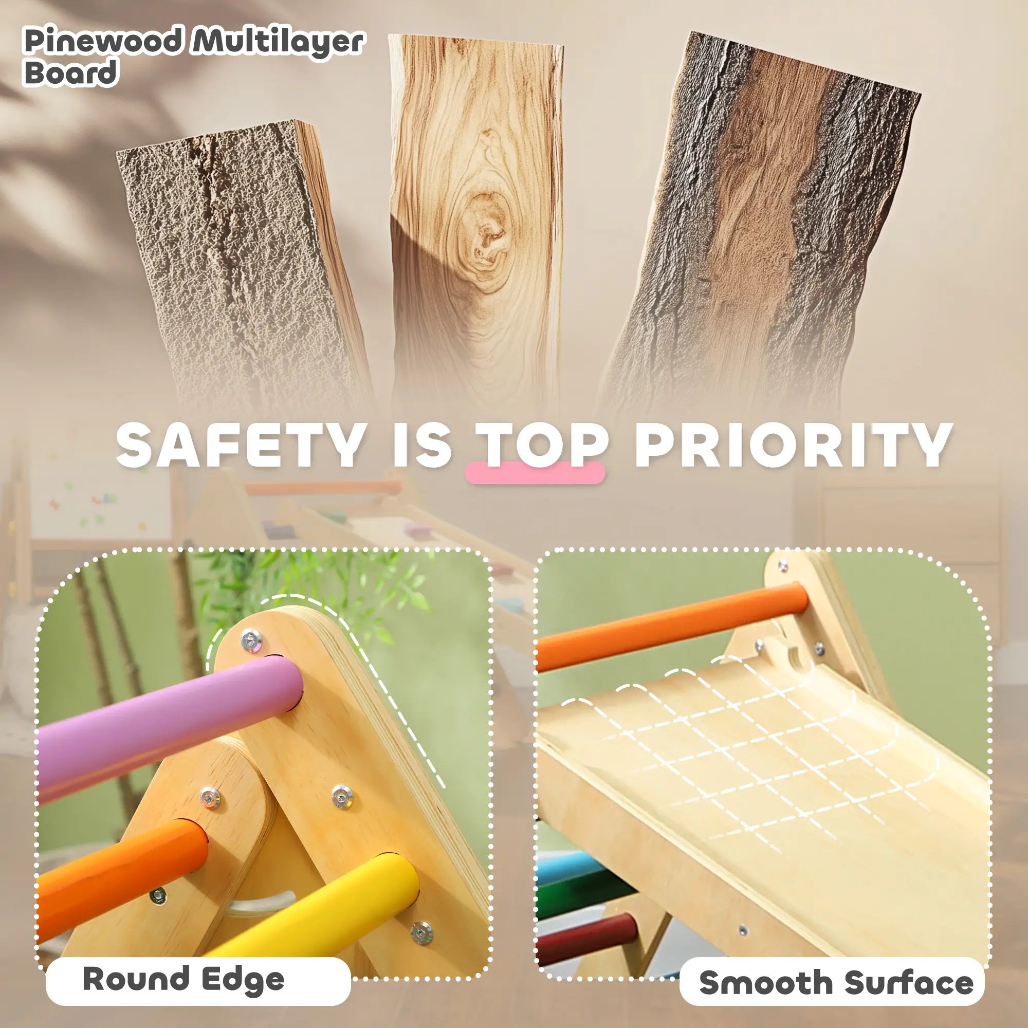 Pikler Triangle Set, 3 in 1 Climbing Toys with Ramp for Toddlers, Nature Wood Baby Gym & Playmats at Gallery Canada