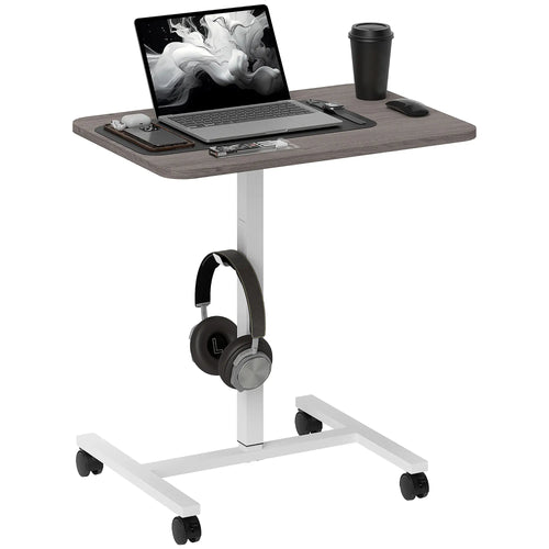 Height Adjustable Standing Desk, Pneumatic Sit Stand Desk with Wheels and Headphone Hook, Grey