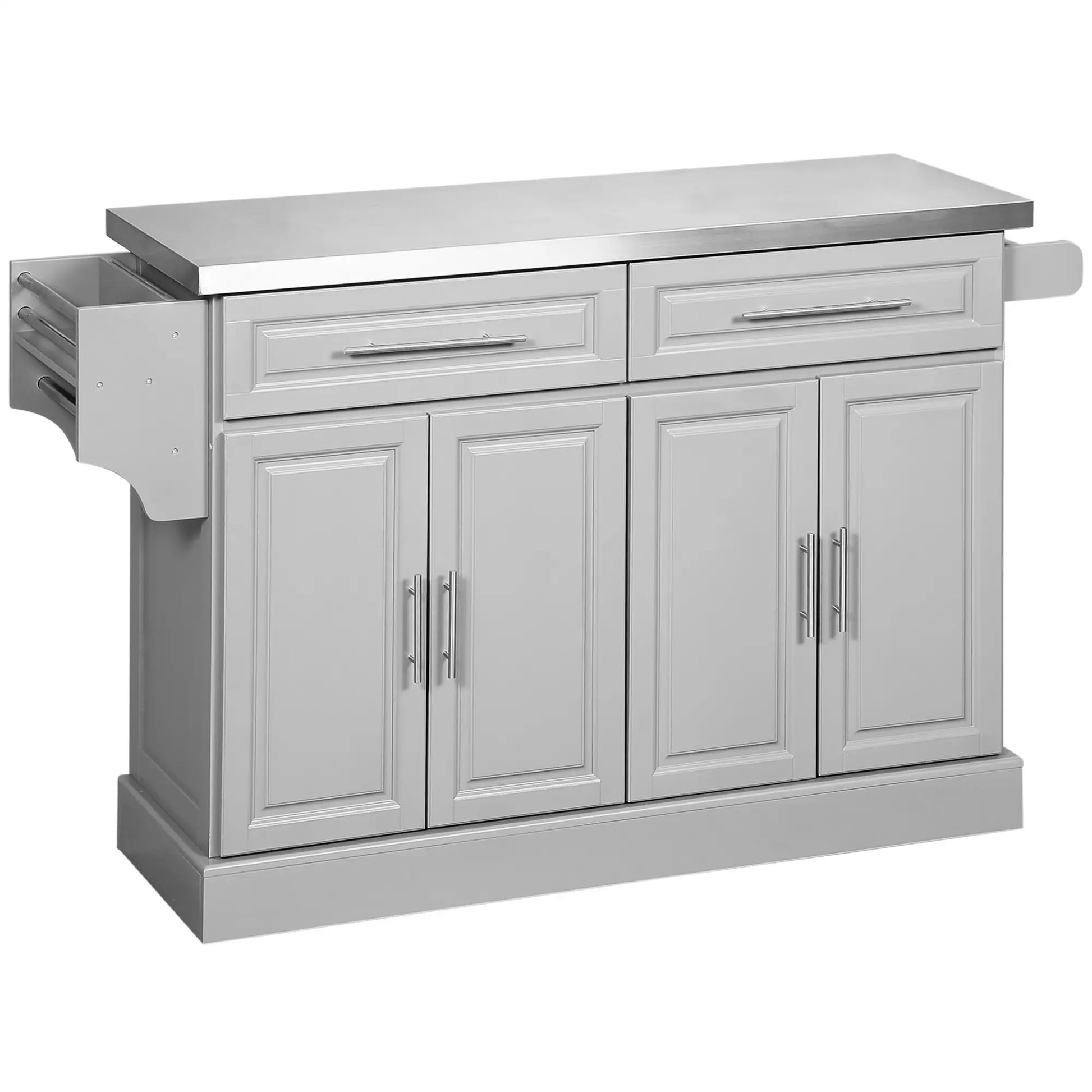 Rolling Kitchen Island with Storage and Stainless Steel Top, Kitchen Trolley with Drawers, Cabinets, Towel Rack Kitchen Islands & Kitchen Carts Grey at Gallery Canada