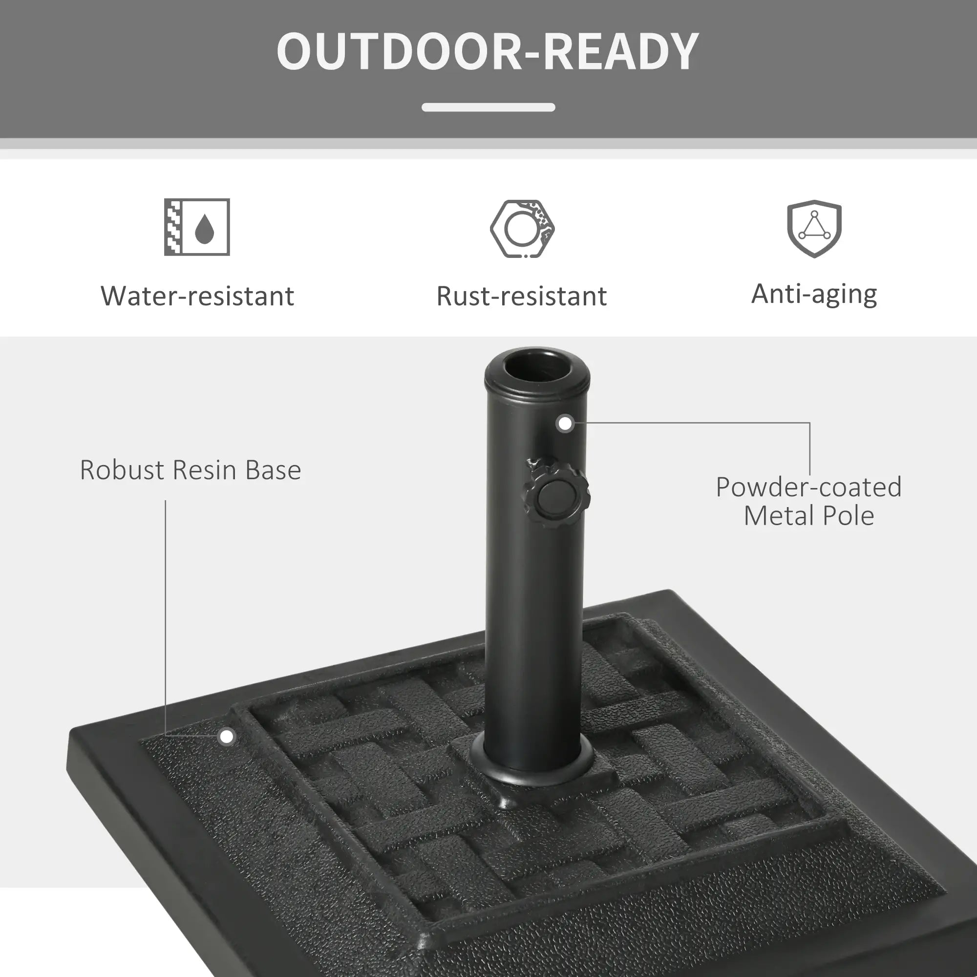 26 lb Heavy Duty Patio Umbrella Base, Square Resin Stand, Outdoor, Black Umbrella Bases at Gallery Canada