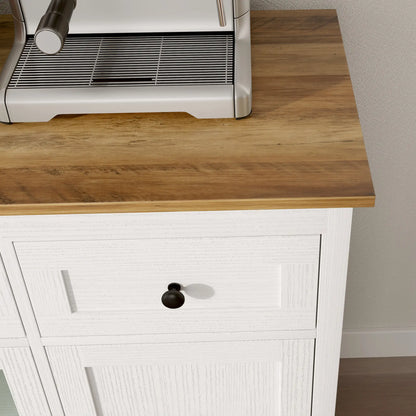 Sideboard Buffet Cabinet, Coffee Bar with Glass Doors, Adjustable Shelves, Distressed White, White Bar Cabinets at Gallery Canada