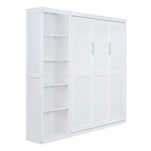 Murphy Bed with Shelves, Dual Piston Mechanism, 94" L x 16" W x 88.5" H, White Bed Frames White at Gallery Canada