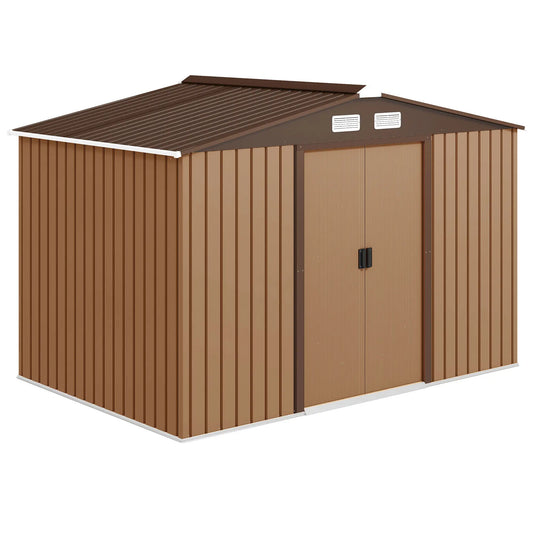 9.1'x6.4'x6.3' Garden Storage Shed, Metal Tool House, Double Doors, Dark Grey Yellow Sheds Brown at Gallery Canada