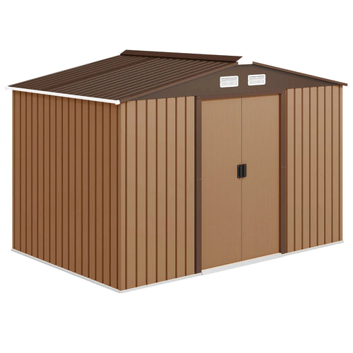 9.1'x6.4'x6.3' Garden Storage Shed, Metal Tool House, Double Doors, Dark Grey Yellow