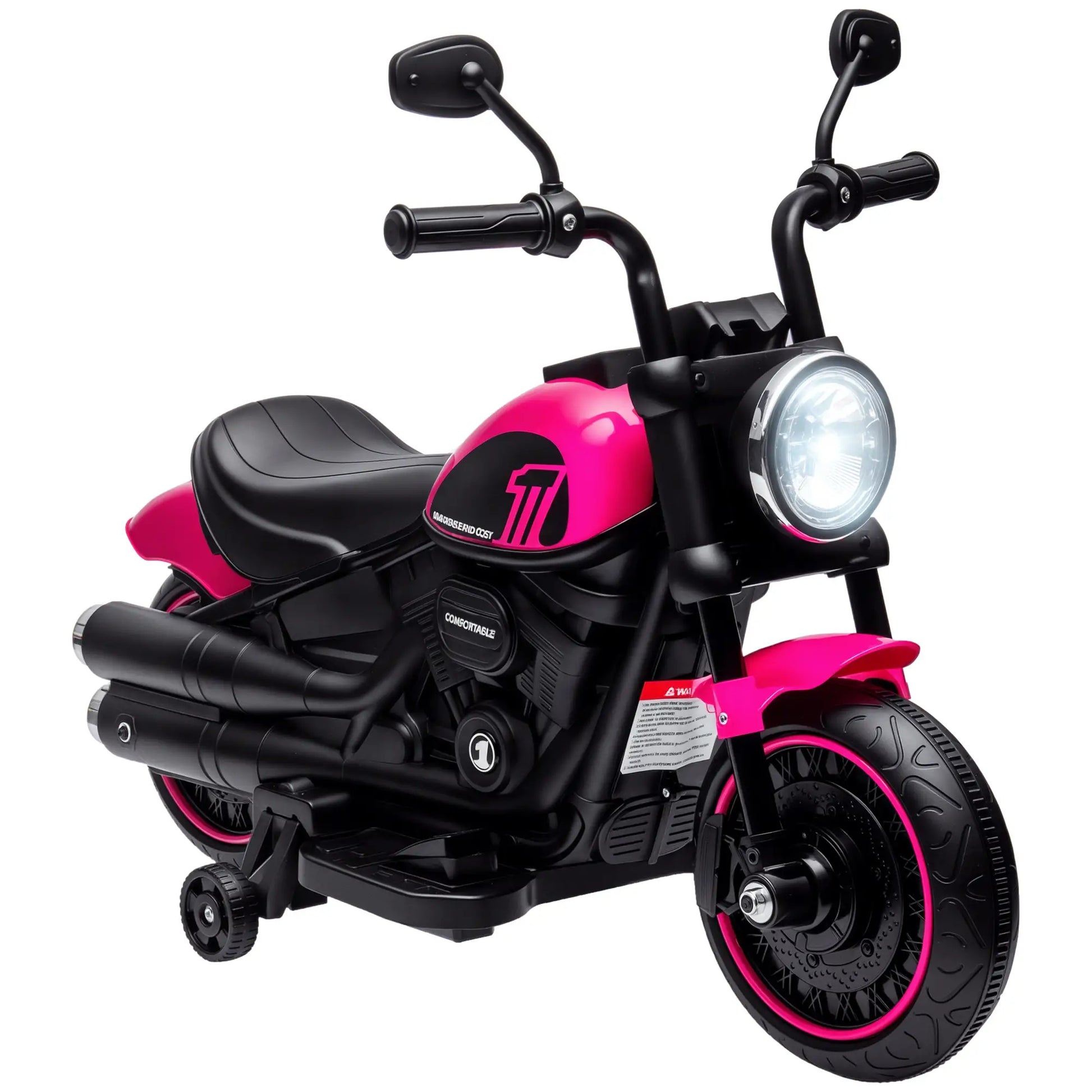 6V Kids Motorcycle with Training Wheels, Pink Electric Motorcycles at Gallery Canada