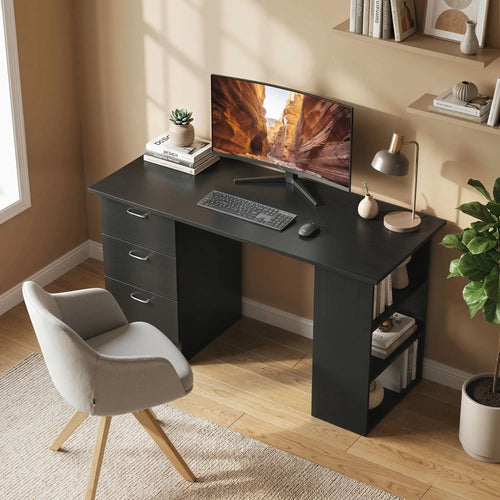 47 Inches Office Desk, 3-Tier Storage Shelves, Black