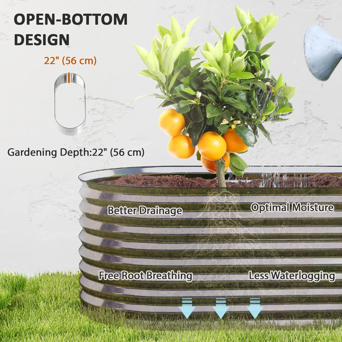 5 x 2.5 x 2ft Galvanized Raised Garden Bed, Oval Planter Box, Silver Raised Garden Beds at Gallery Canada